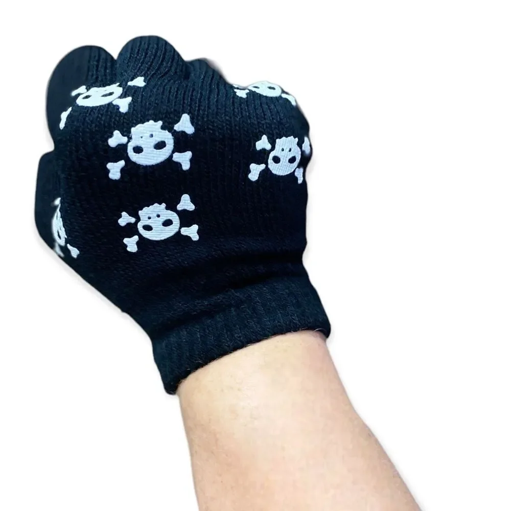 Raves Glow In The Dark Skeleton Bones Black Knit Arm Warmers Gloves NEW